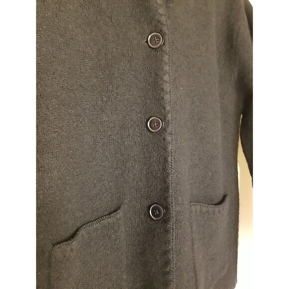 Vintage Squaw Valley Women's Medium Button 100% Wool Sweater Black Cardigan T31 - Picture 2 of 7